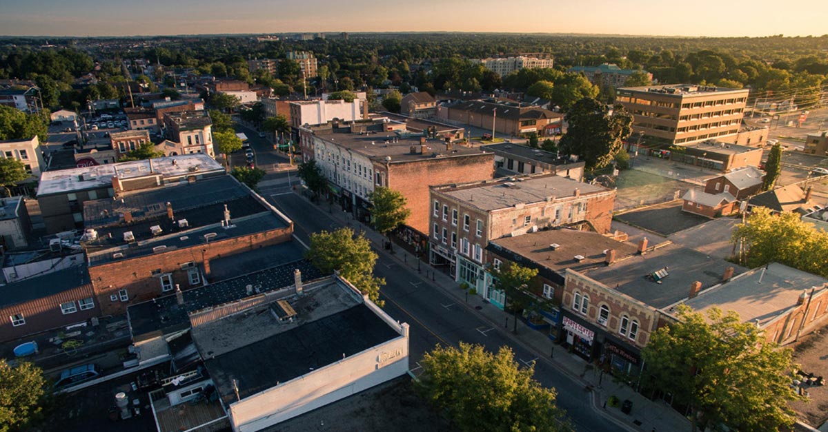 Aerial shot of Downtown Whitby