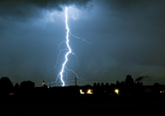 A lightning bolt during a storm. 