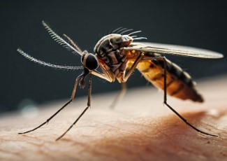 Mosquito on human skin. 