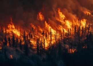 Wildfire in a forest.
