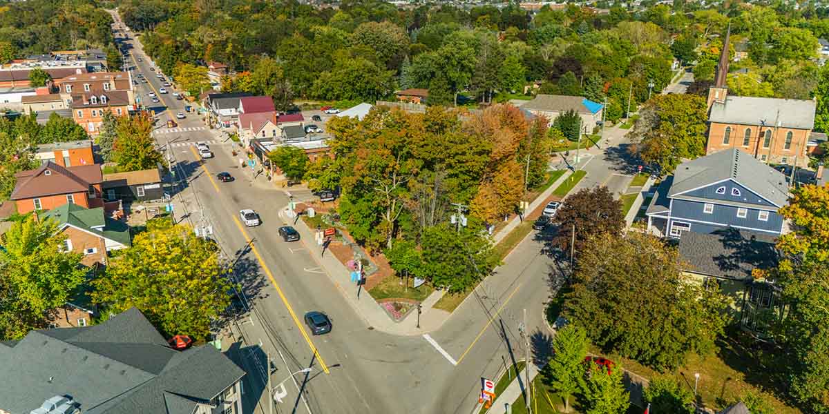 Aerial of Downtown Brooklin, Ontario