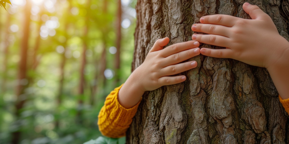 A person's hands around a tree