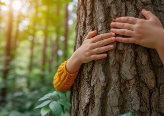 A person hugging a tree