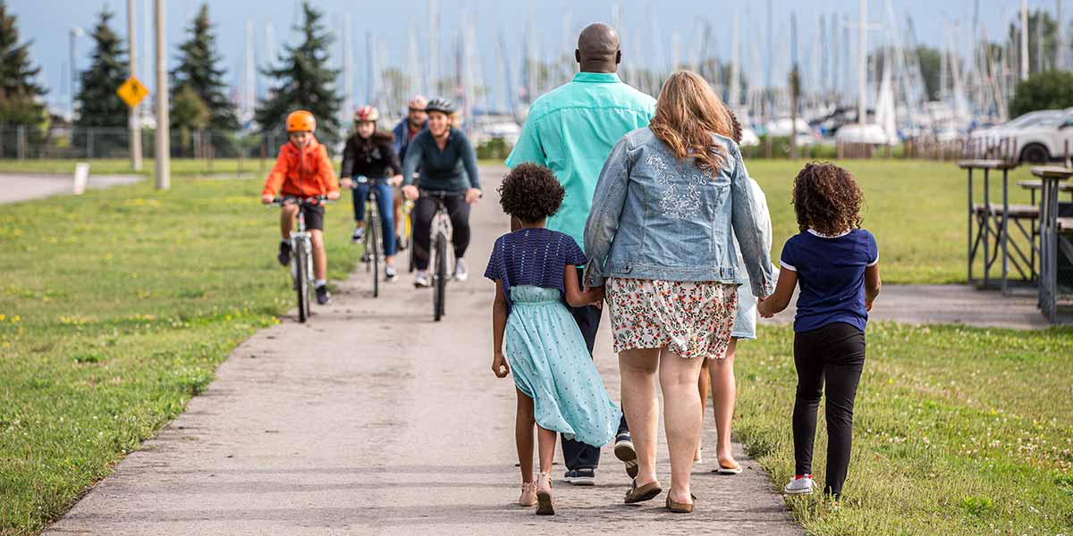 A family walking at the waterfront