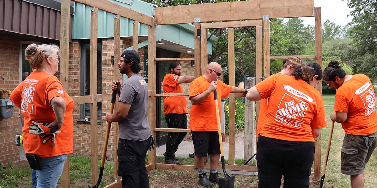People working on the catio
