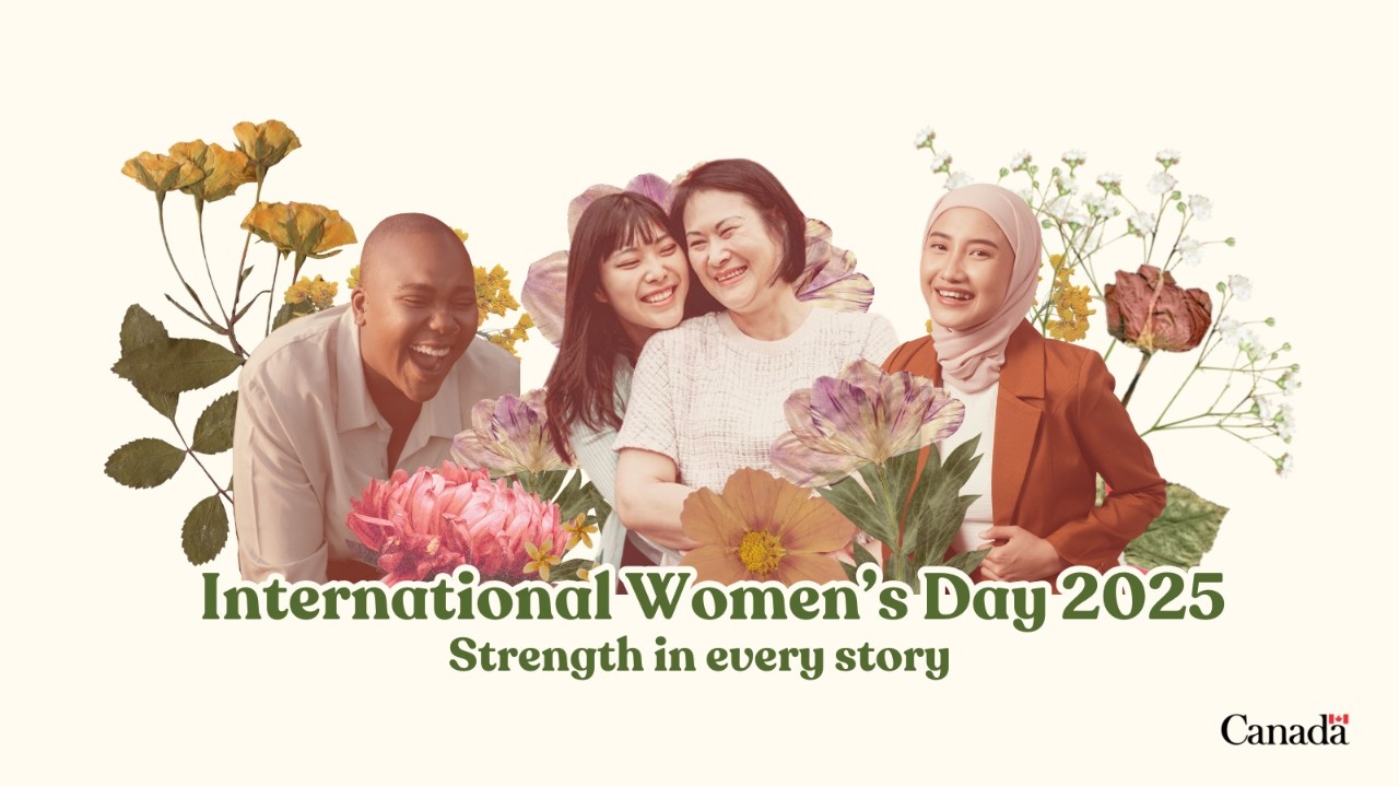 Women in a group with the words international women's day 2025 and strength in every story