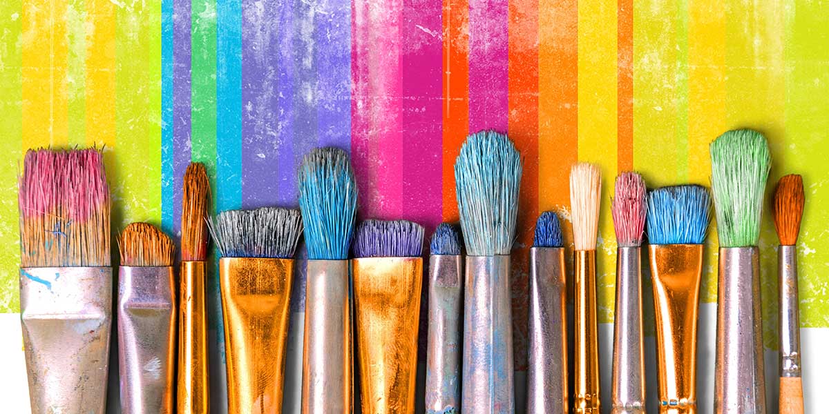 Paintbrushes in different colours