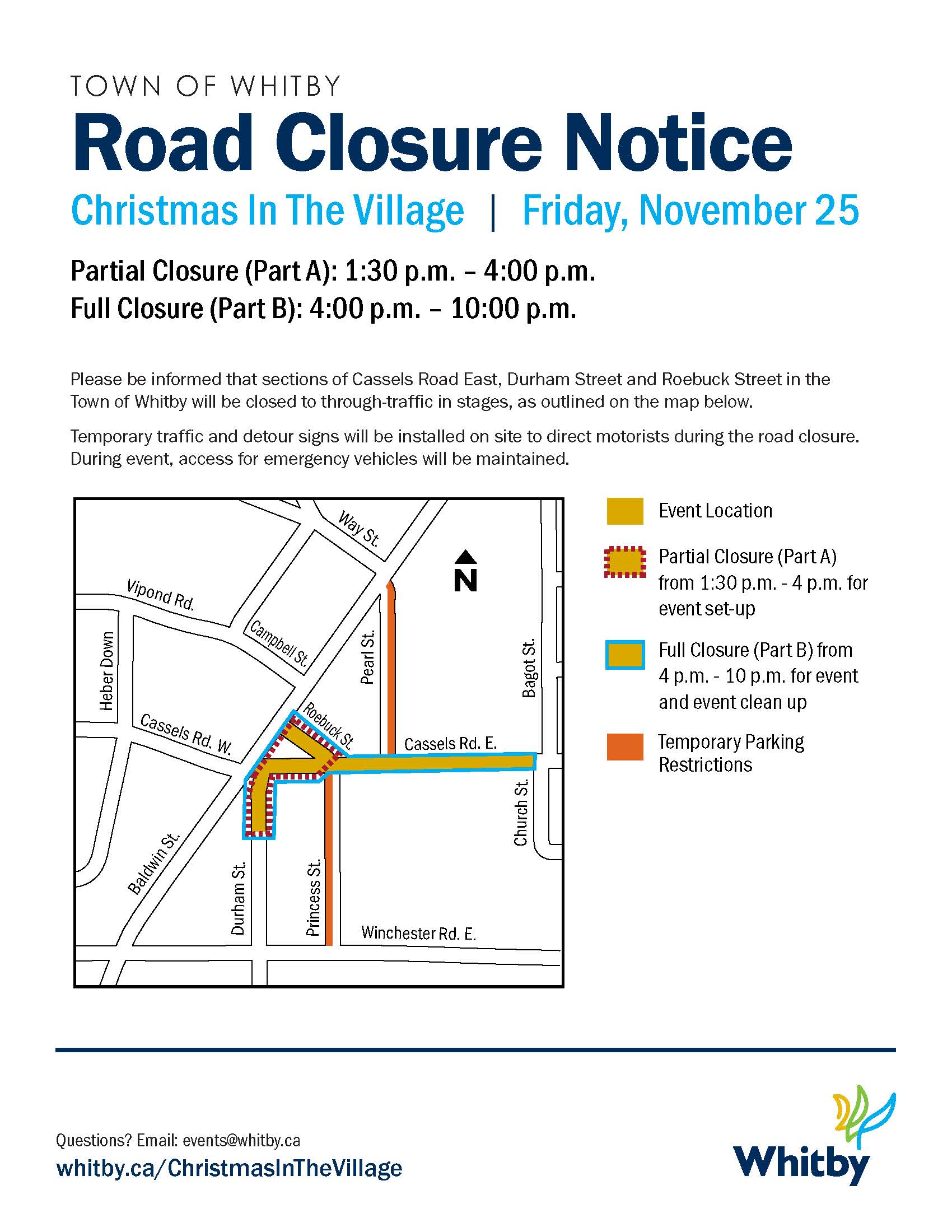 Map of grass park with road closure legend