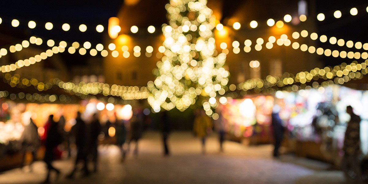 Market at night with lights
