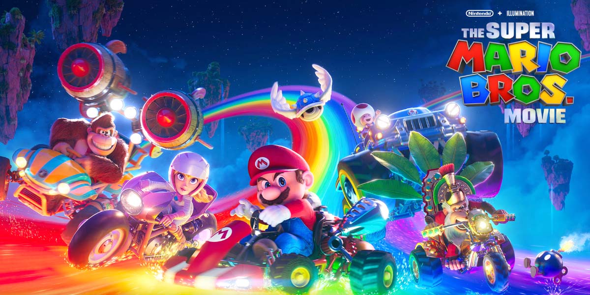 Animated characters on a rainbow bridge