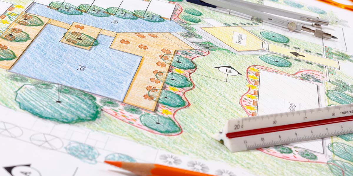 Plans of a garden drawn on paper