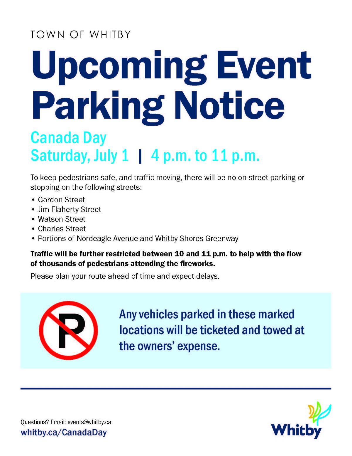 Notice of Parking Restrictions for Canada Day