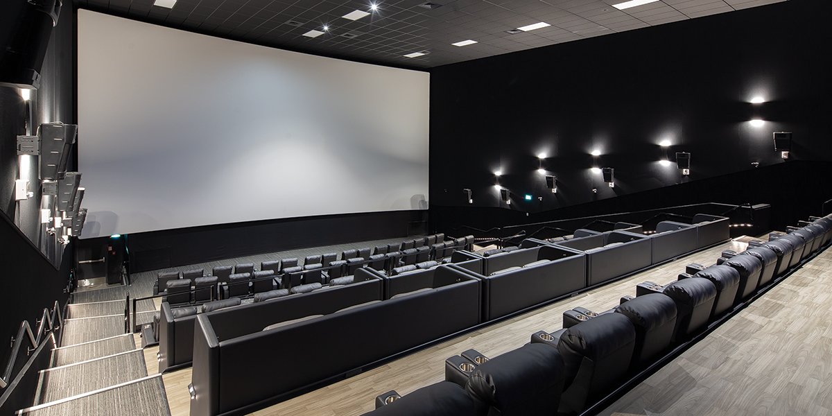 Movie theatre seats and screen