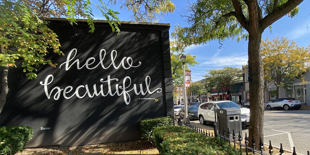 Hello Beautiful Mural on building in whitby