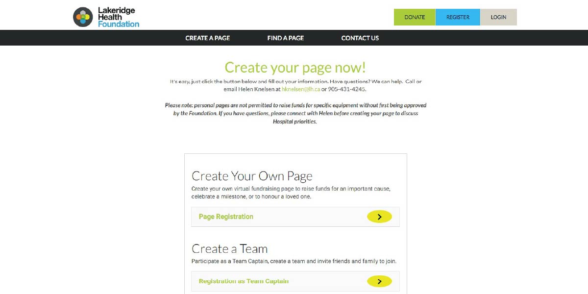 Visit Lakeridge Health Foundation’s website to create your own fundraising page.