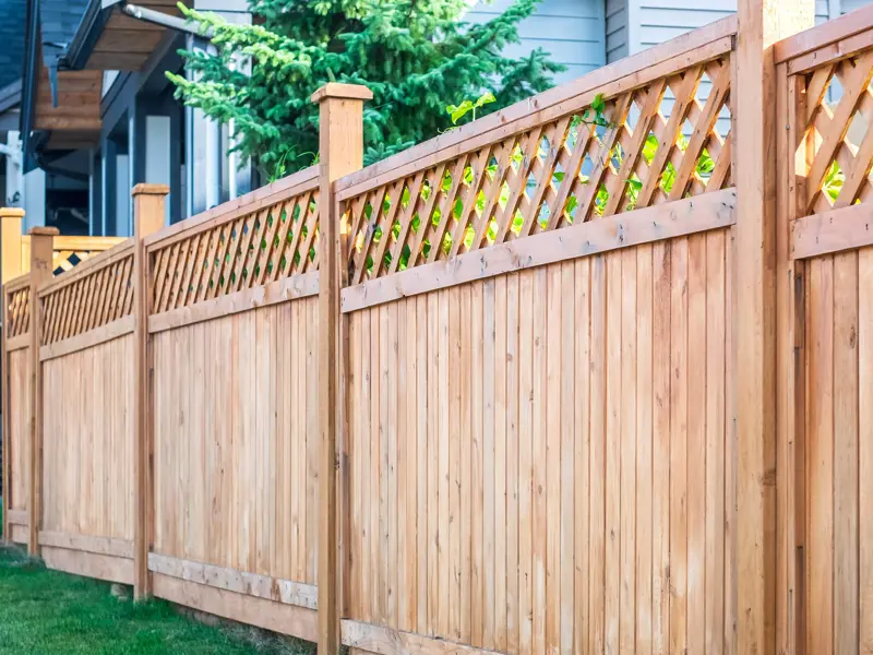 Row of wooden fencing