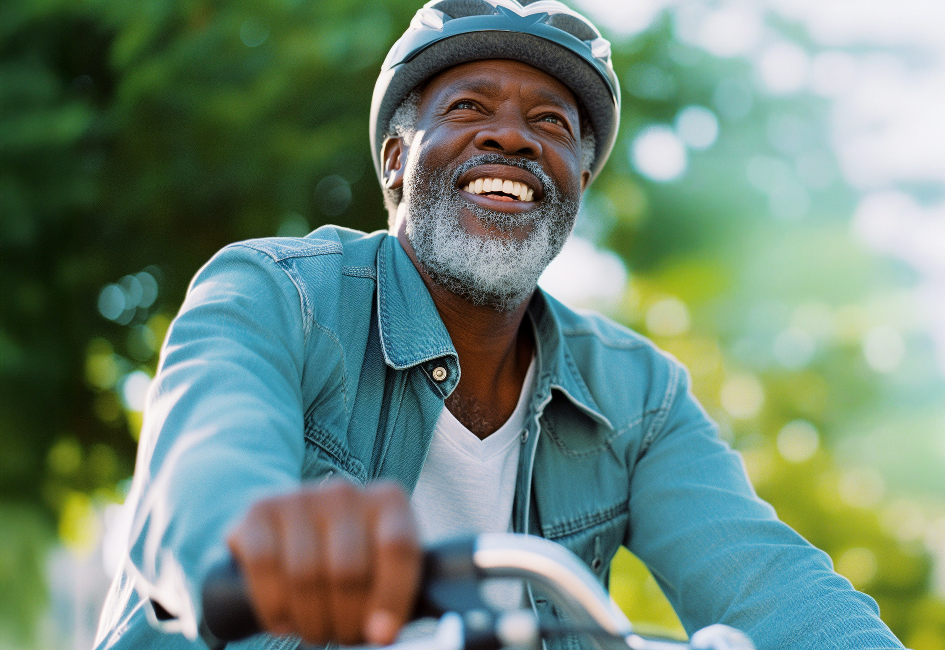 Senior man riding his bike