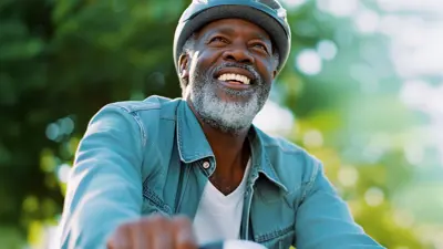 Senior man riding his bike