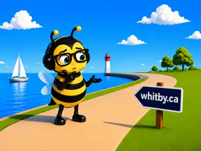 WhitBEE looking at a whitby.ca sign