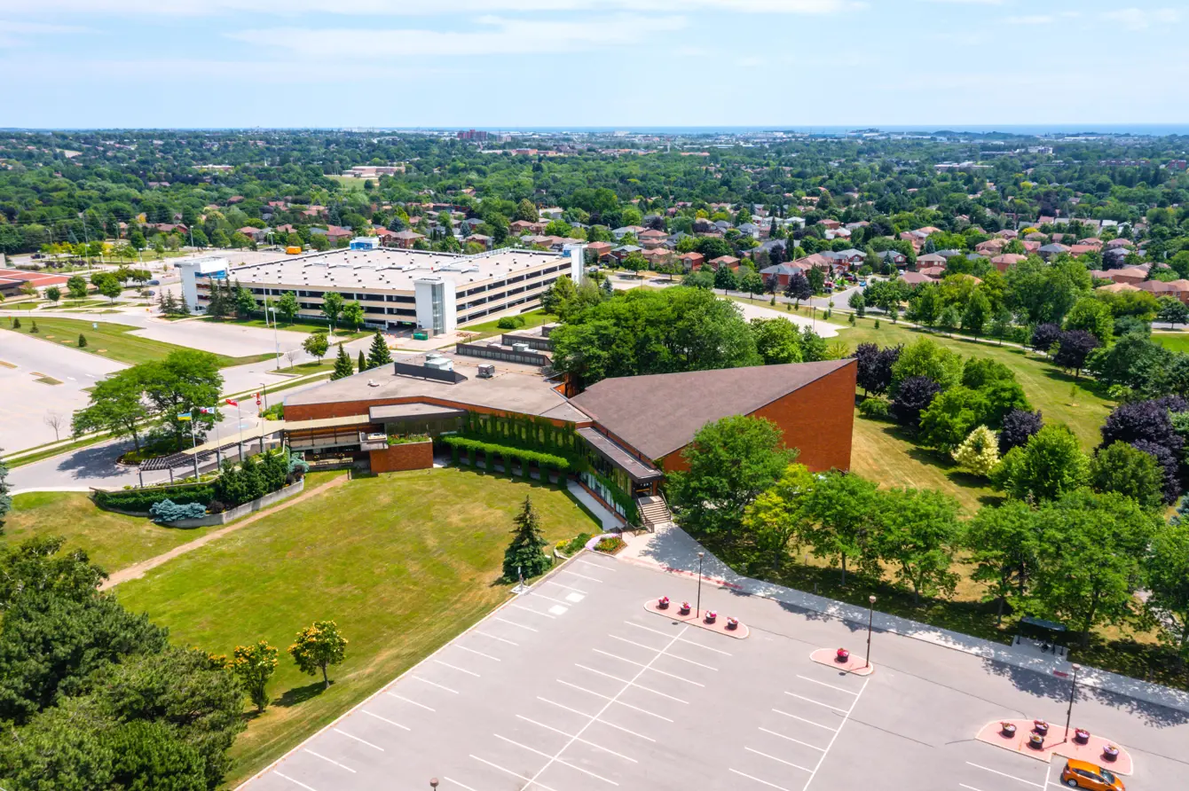Aerial view of Whitby Municipal Building (Town Hall)