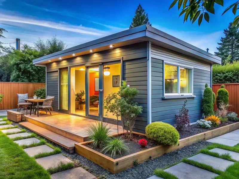 A garden suite in a backyard
