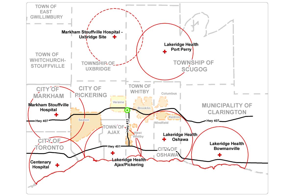 Map of the Whitby hospital site.
